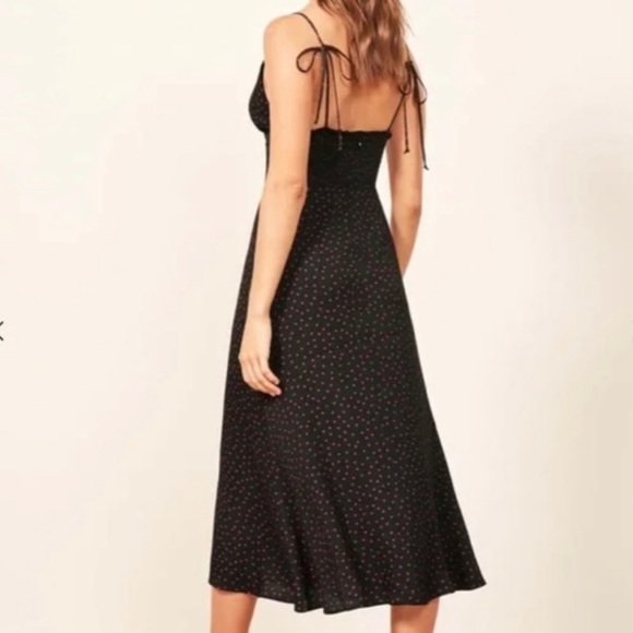 Reformation Talita Midi Dress Navy Blue and Red Tie Shoulders - Picture 2 of 15